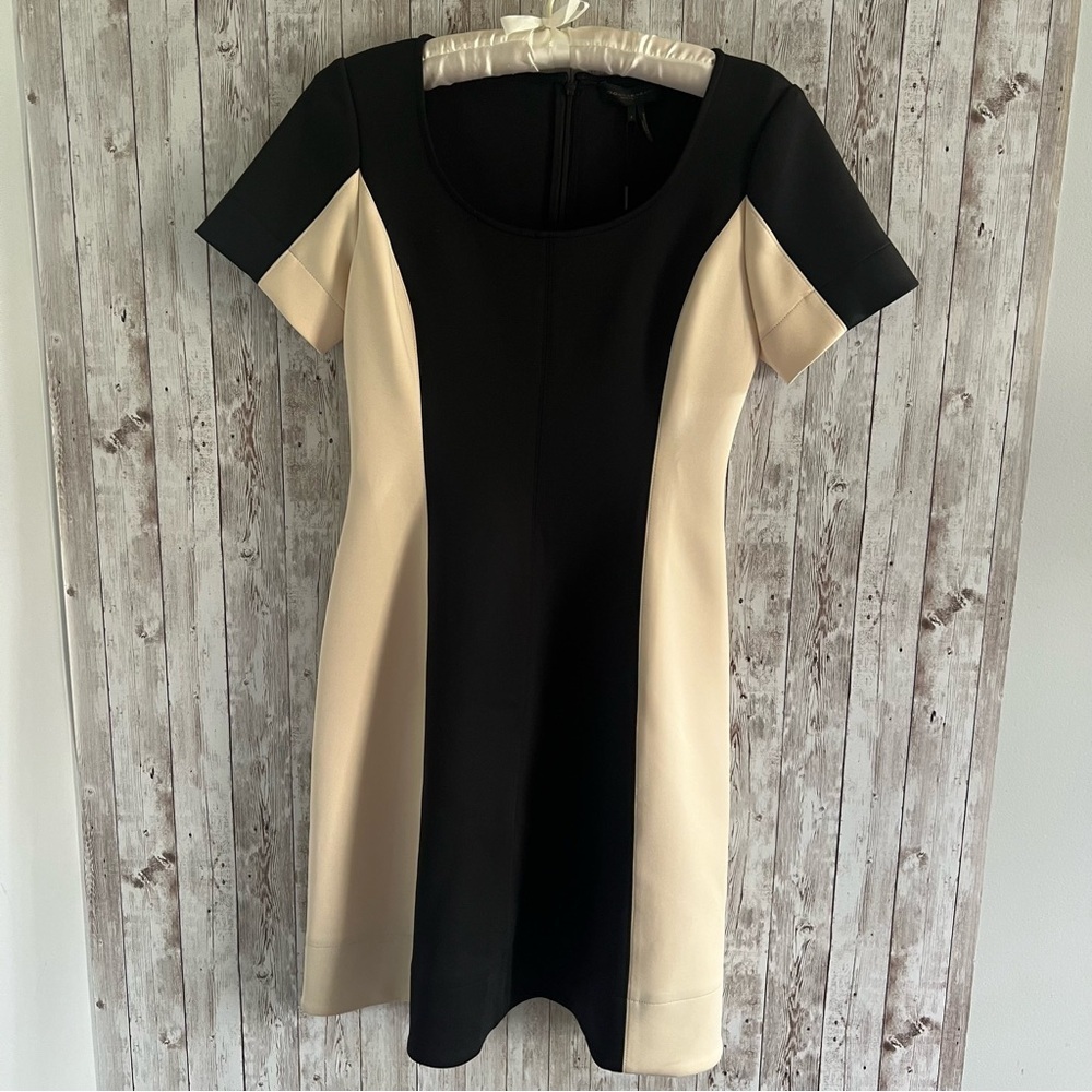 Donna Karan Black and Cream Color-block Mini Dress New 2